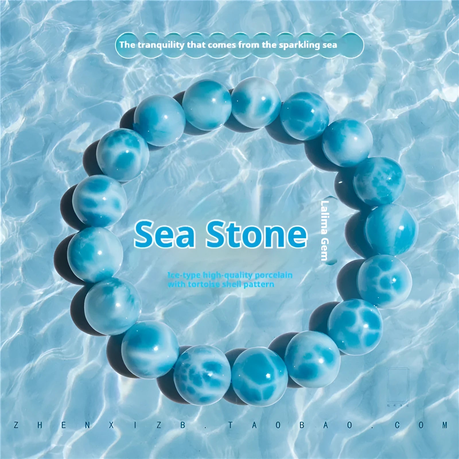 Blue Bodhi bead bracelet with natural crystal stone and pearl accents in Maillard style