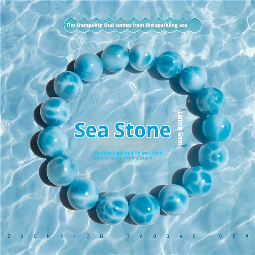 Blue Bodhi bead bracelet with natural crystal stone and pearl accents in Maillard style