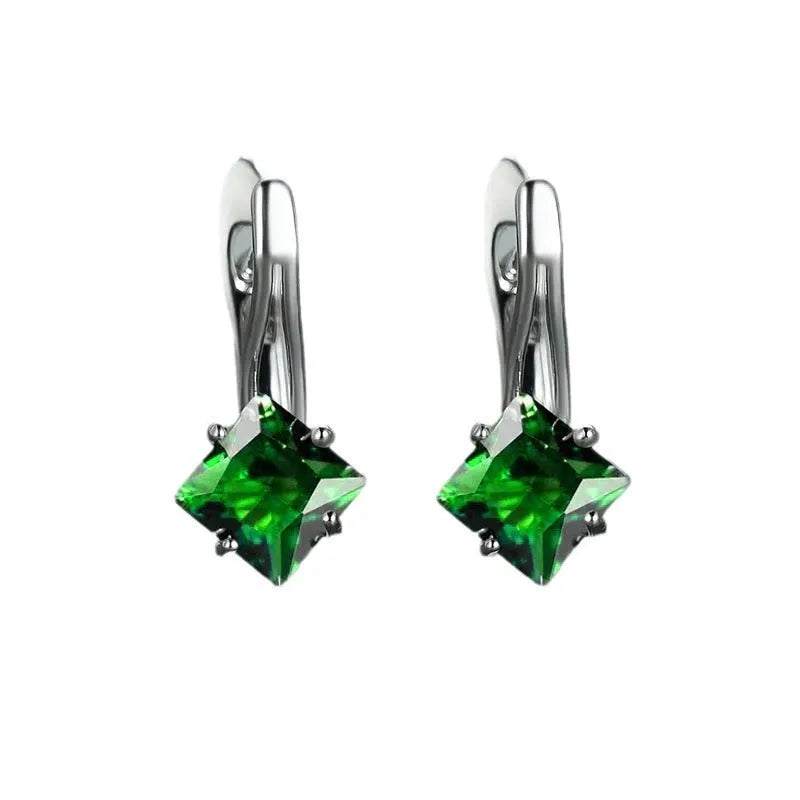 Women's diamond pattern earrings with zircon inlay on copper in three colour variations
