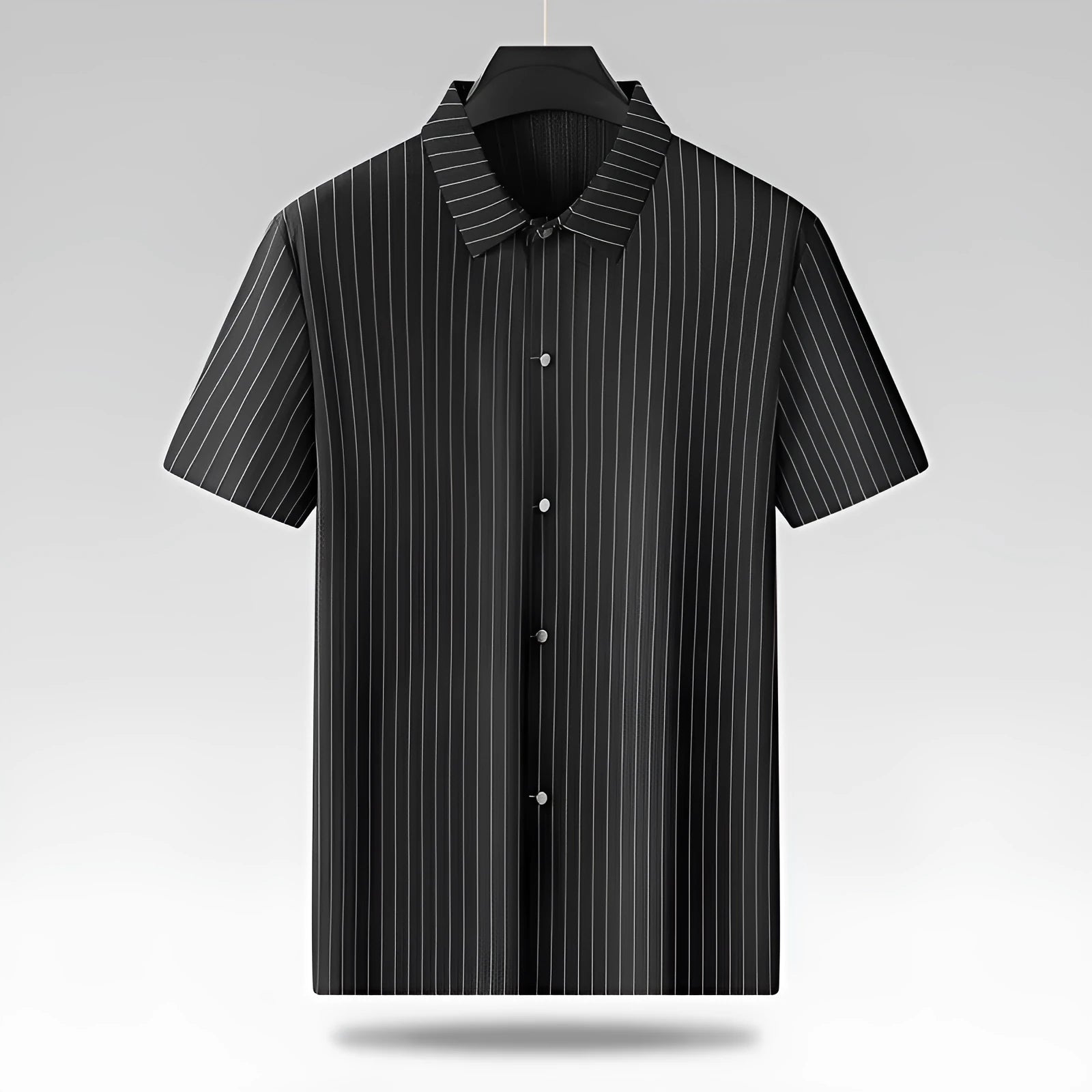 Men's plus size striped ice silk shirt with square collar in loose fit casual style