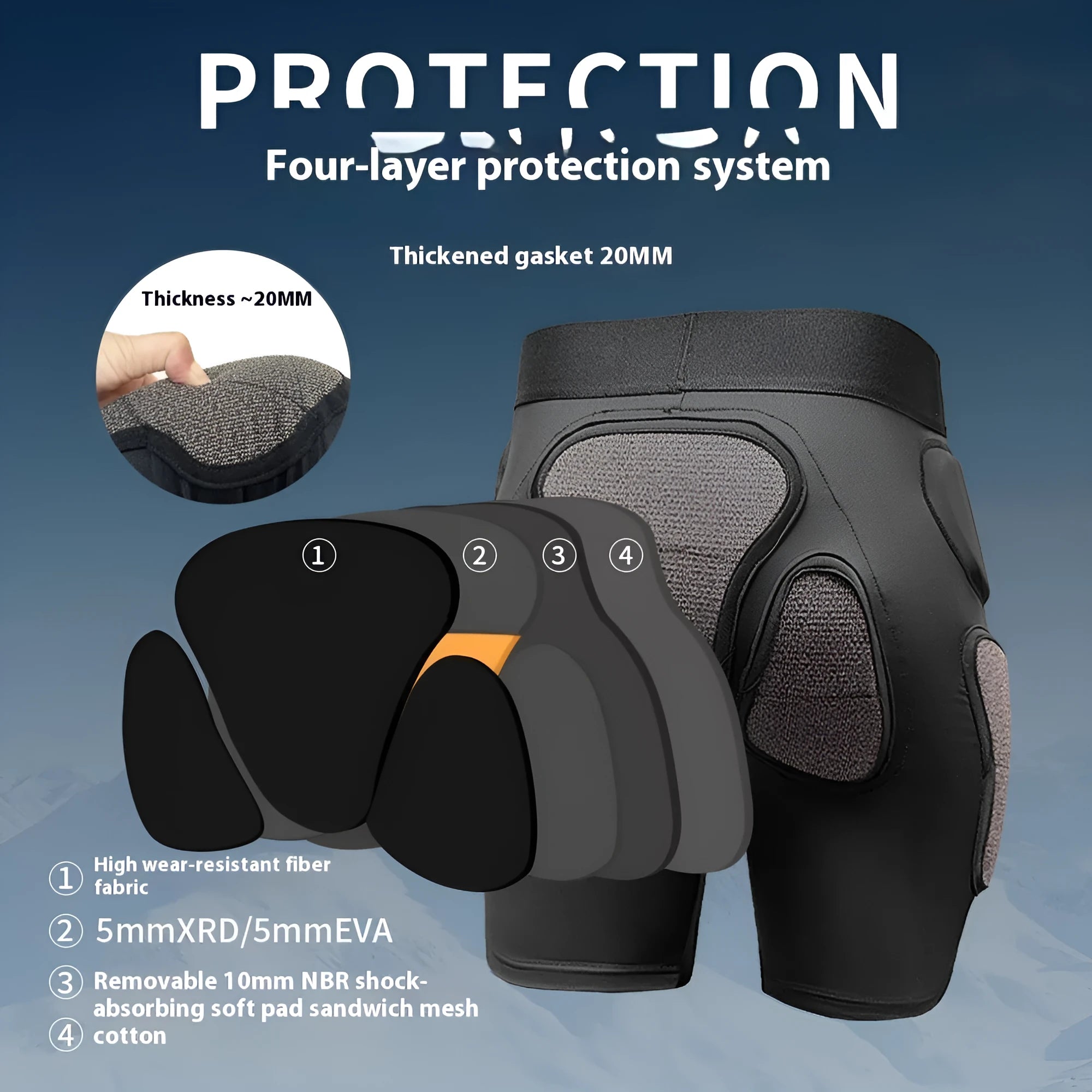 X-ray diffraction ski protective hip pads and knee pads for inner wear during sports.