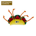 Set of six polygonum multiflorum wood cat dental toys in burrito, cone, cucumber, mushroom, pineapple, and pizza shapes with catnip plush companions