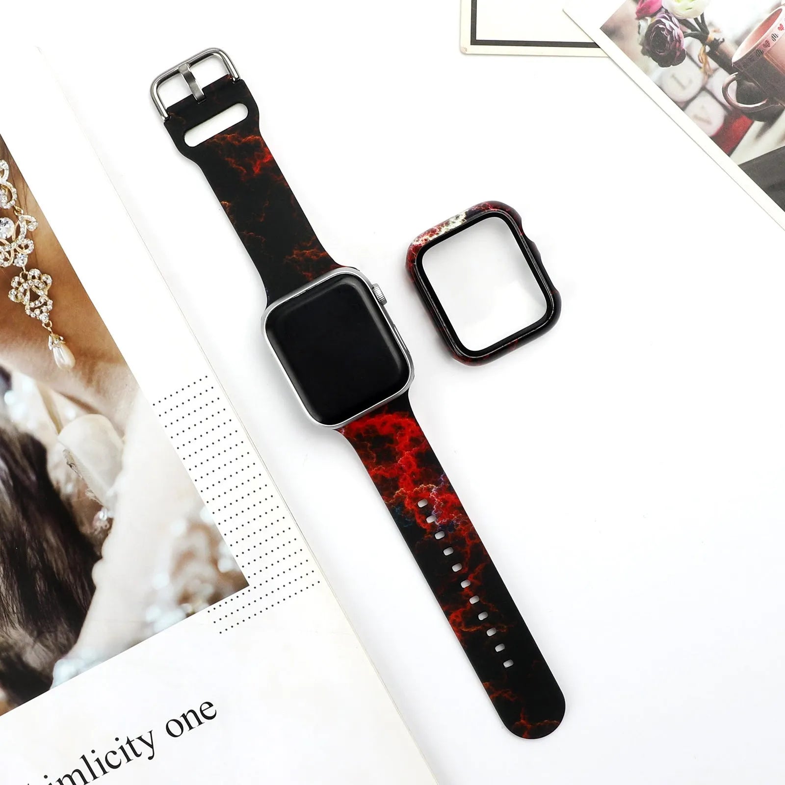 Colourful printed silicone watch strap for Apple Watch showing multiple style options
