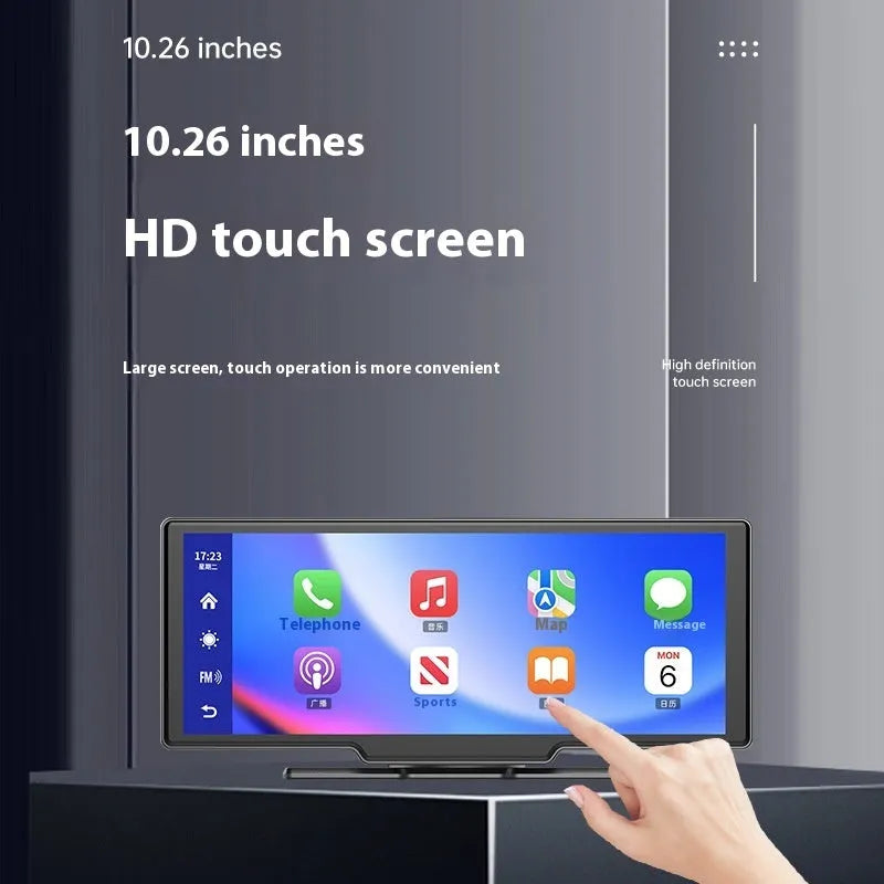 10 inch car touchscreen smart display with CarPlay and front and rear camera recording functions