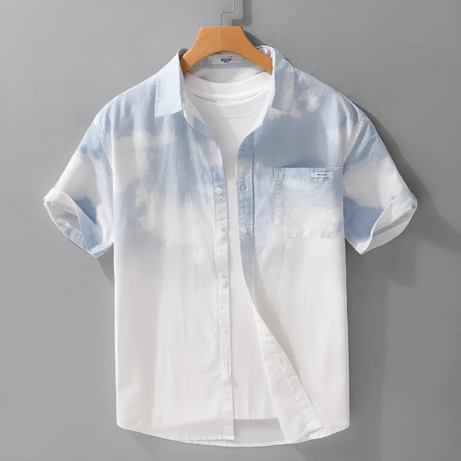 Men's light pink pure cotton short-sleeved shirt with loose cardigan style