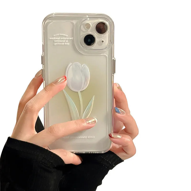 Tulip TPU all-inclusive shockproof phone case for iPhone in Gradient Rose and Tulip colours