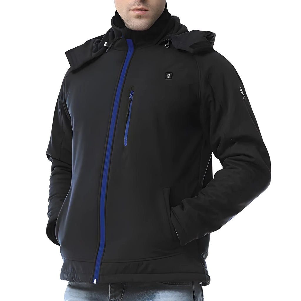 Black men's waterproof thermal winter coat with zipper and straight hem design