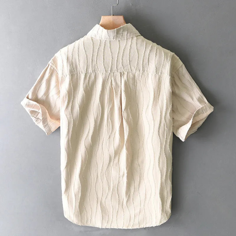 Men's pure cotton Japanese style casual shirt in apricot and Army green colours