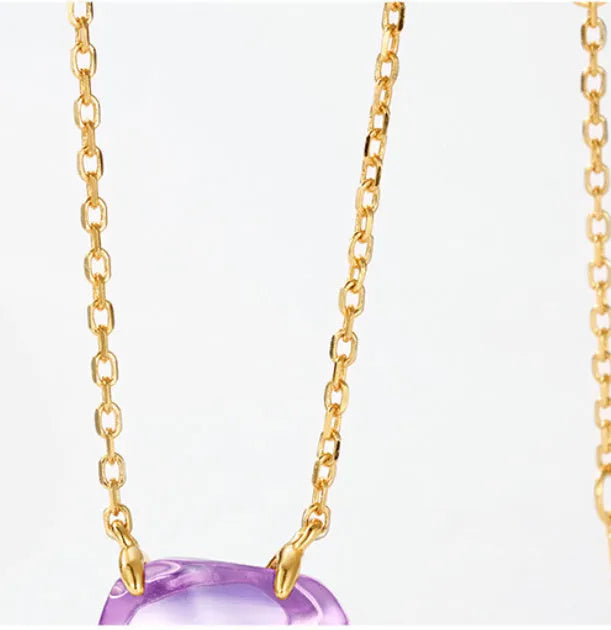 925 silver geometric necklace with pink amethyst electroplated finish