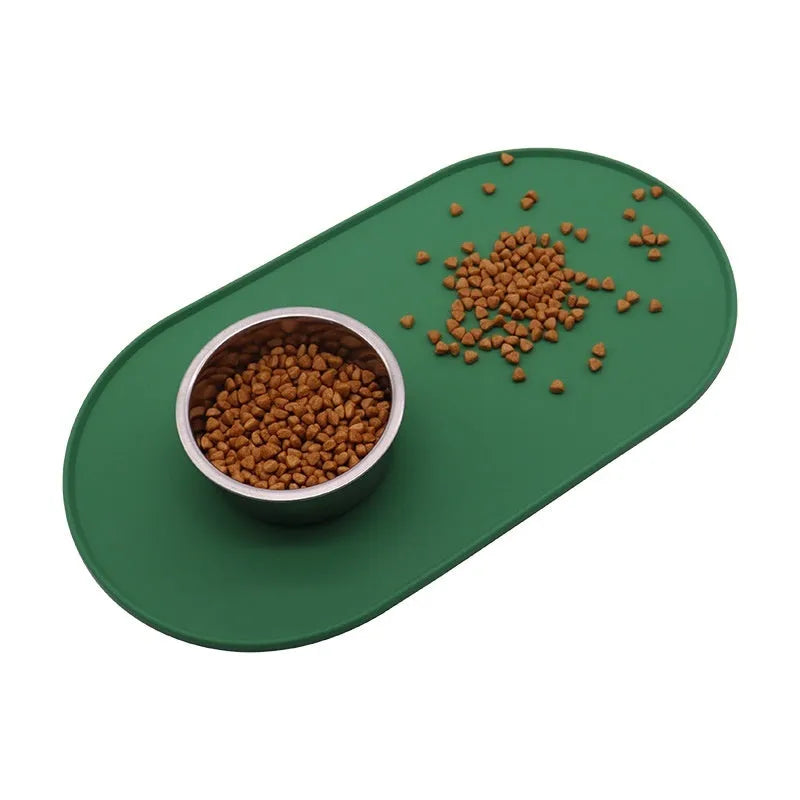 Silicone waterproof cat feeding placemat in beige colour on a wooden floor