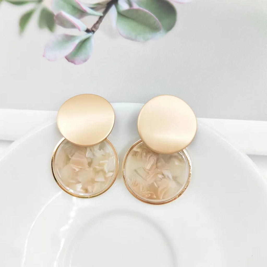 Round matte resin earrings with hypoallergenic dangle design in retro style