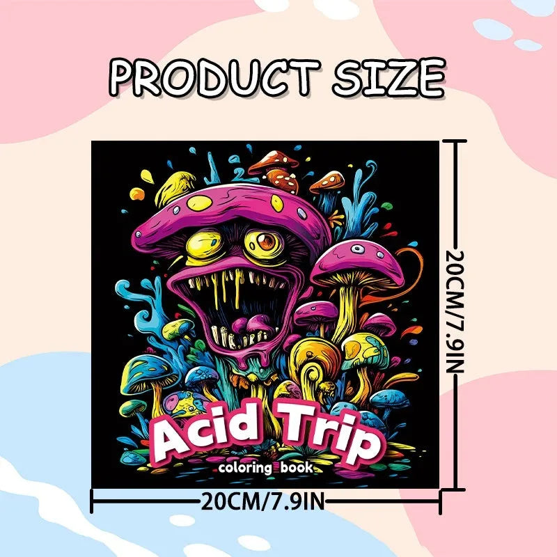 Acid tour colour cover painting book with 200mm length, open to show paper pages for drawing.