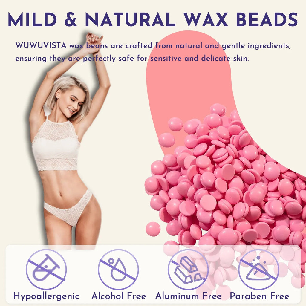 29 piece hard wax hair removal kit with black wax warmer, four wax bean colours, wax sticks and aftercare products