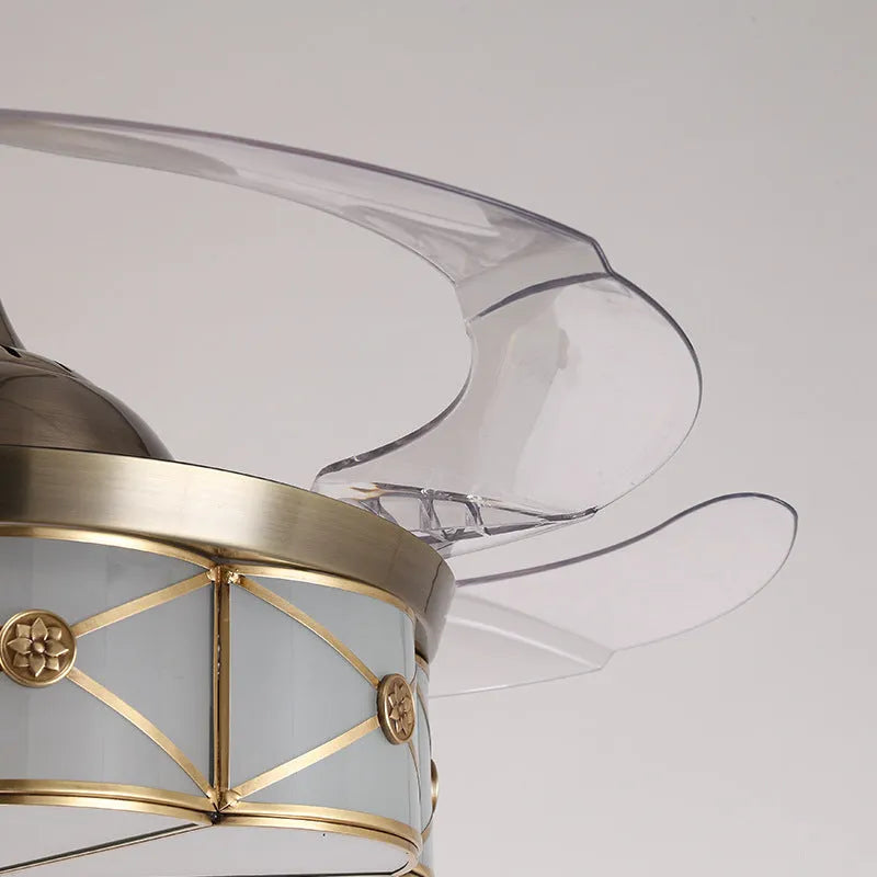 Gold 42-inch ceiling fan light with invisible blades and remote control