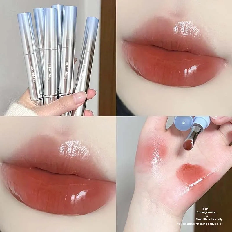 Mirror Water Light Lip Gloss Lipstick in six translucent shades including Almond Ice and Raspberry Ice