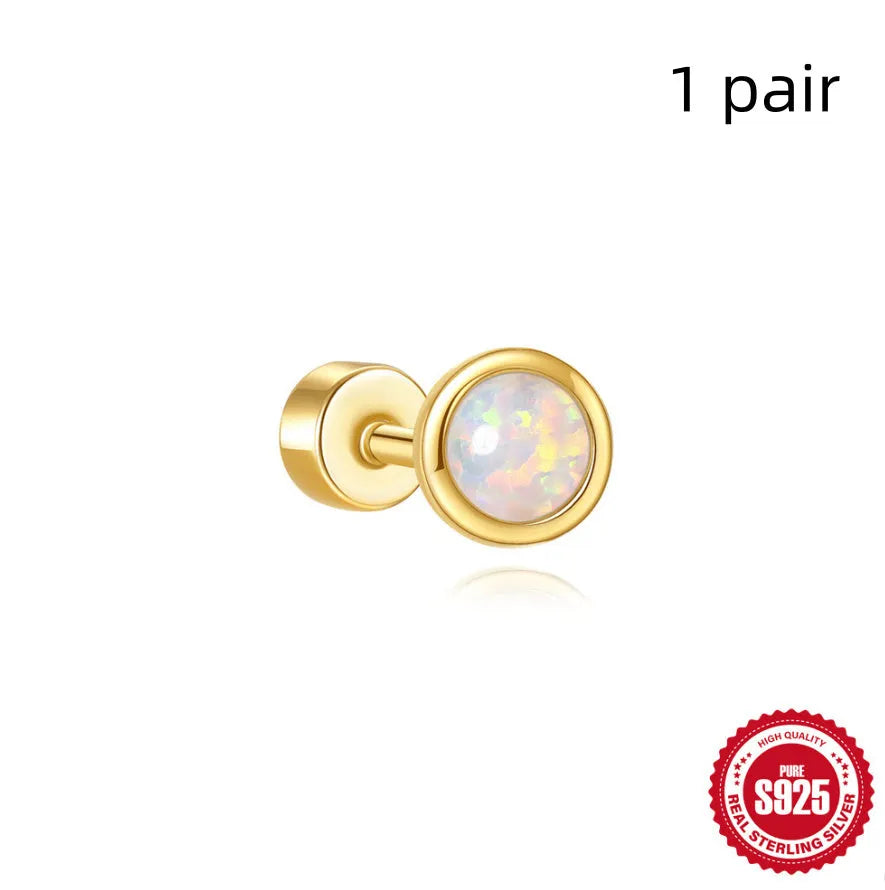 S925 sterling silver flat column thread ear bone stud in a gold-tone finish.