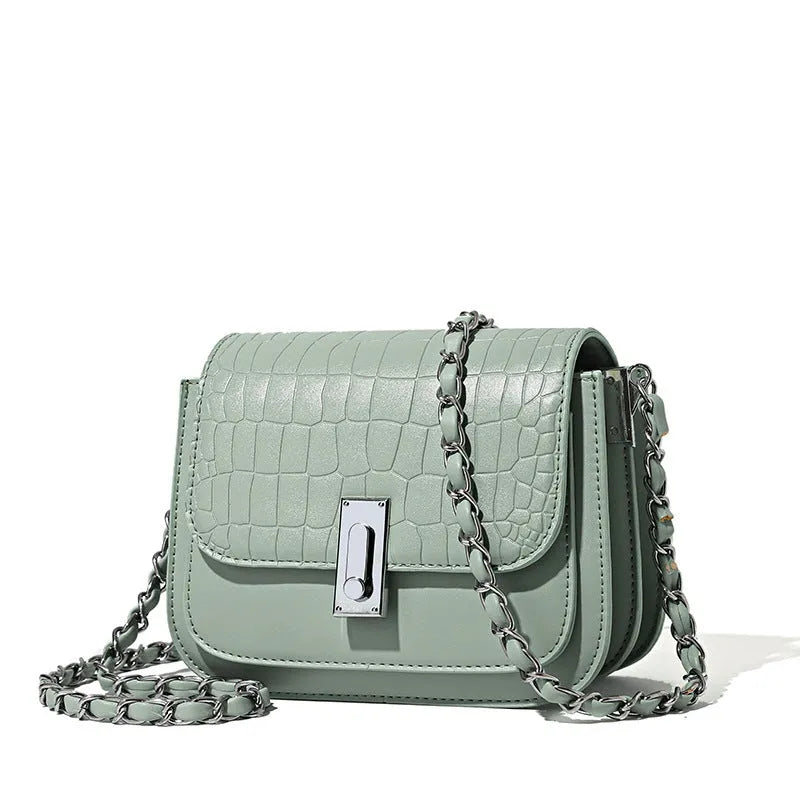 Soft PU women's chain shoulder bag with square shape, sandwich pocket design and mobile phone compartment