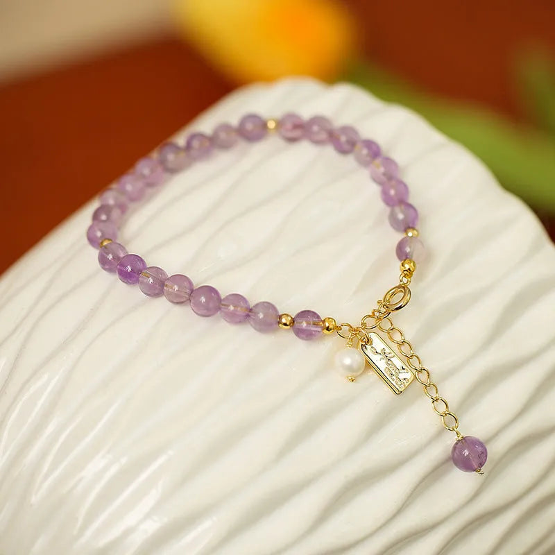 Natural crystal amethyst bracelet for women in romantic lavender colour with zodiac animal modelling