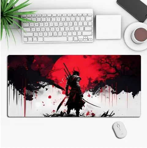 Anime-themed gaming mouse pad on a desk with non-slip rubber cloth base.