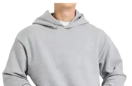 Men's solid colour fleece-lined cotton pullover hoodie with wool lining