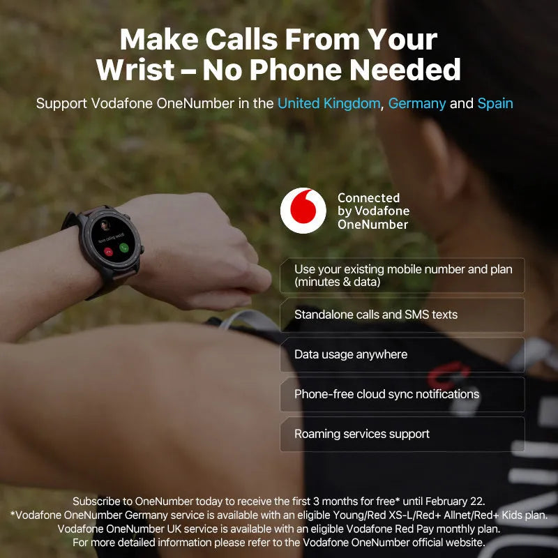 Ticwatch Pro X black smartwatch with round 47mm display showing watch face and activity tracking data