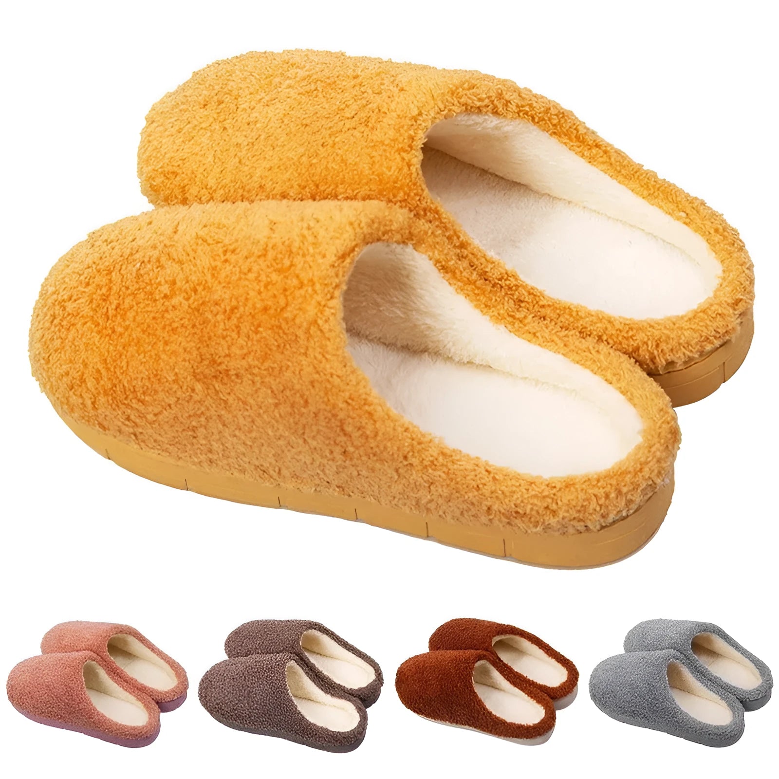 Women’s furry slippers with suede upper and non-slip sole in candy colours for winter home wear