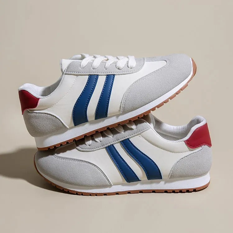 Blue and grey Cortez stripes leisure sports shoes with flat rubber soles and round toe
