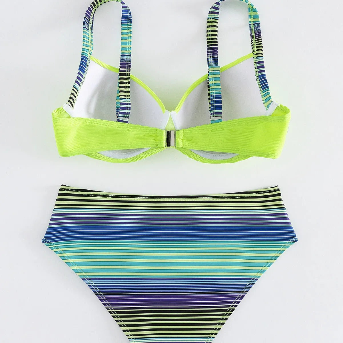 Green printed women's halter bikini set with brief-style bottom and split design