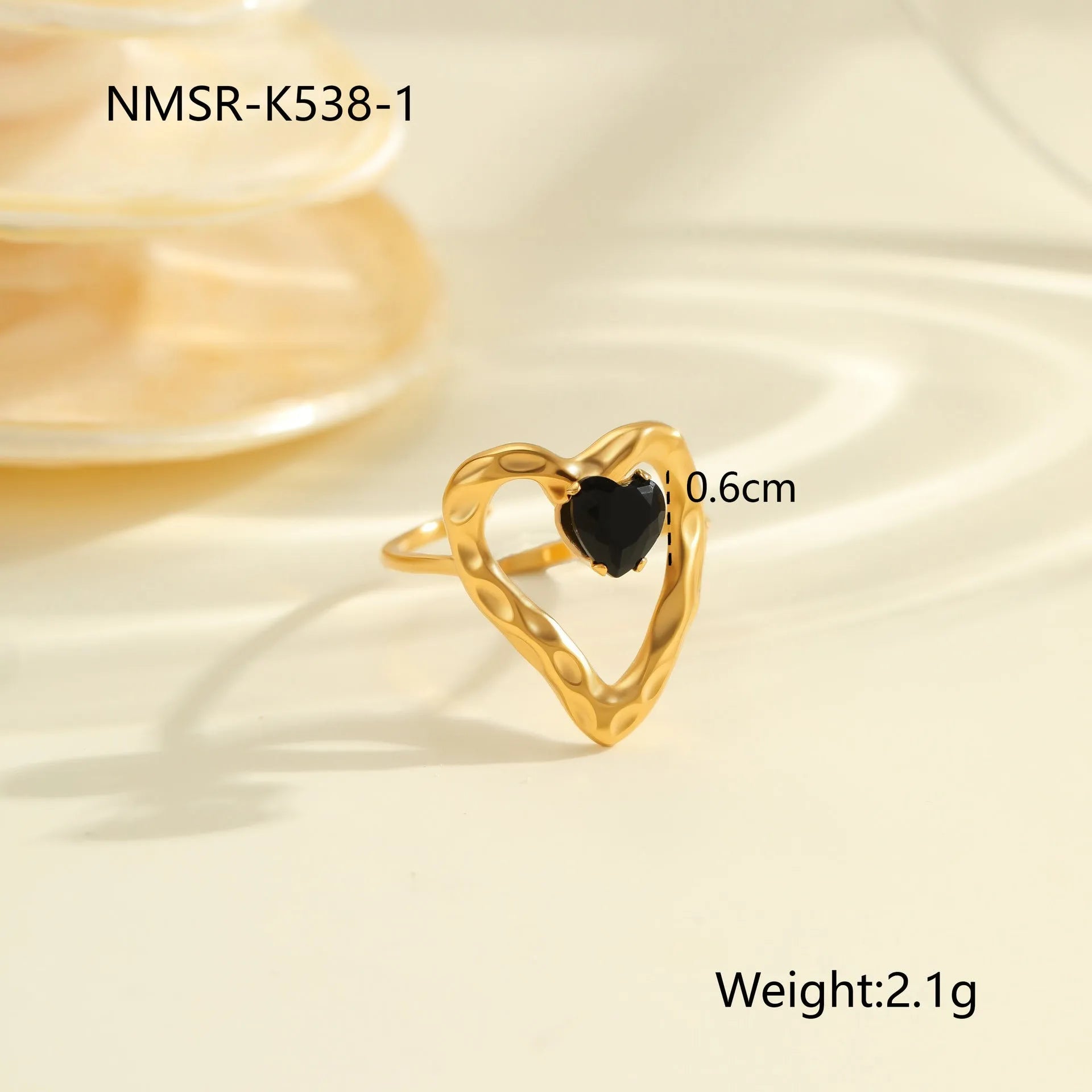 Women's titanium steel ring with geometric open mouth design and inlaid zircon stones