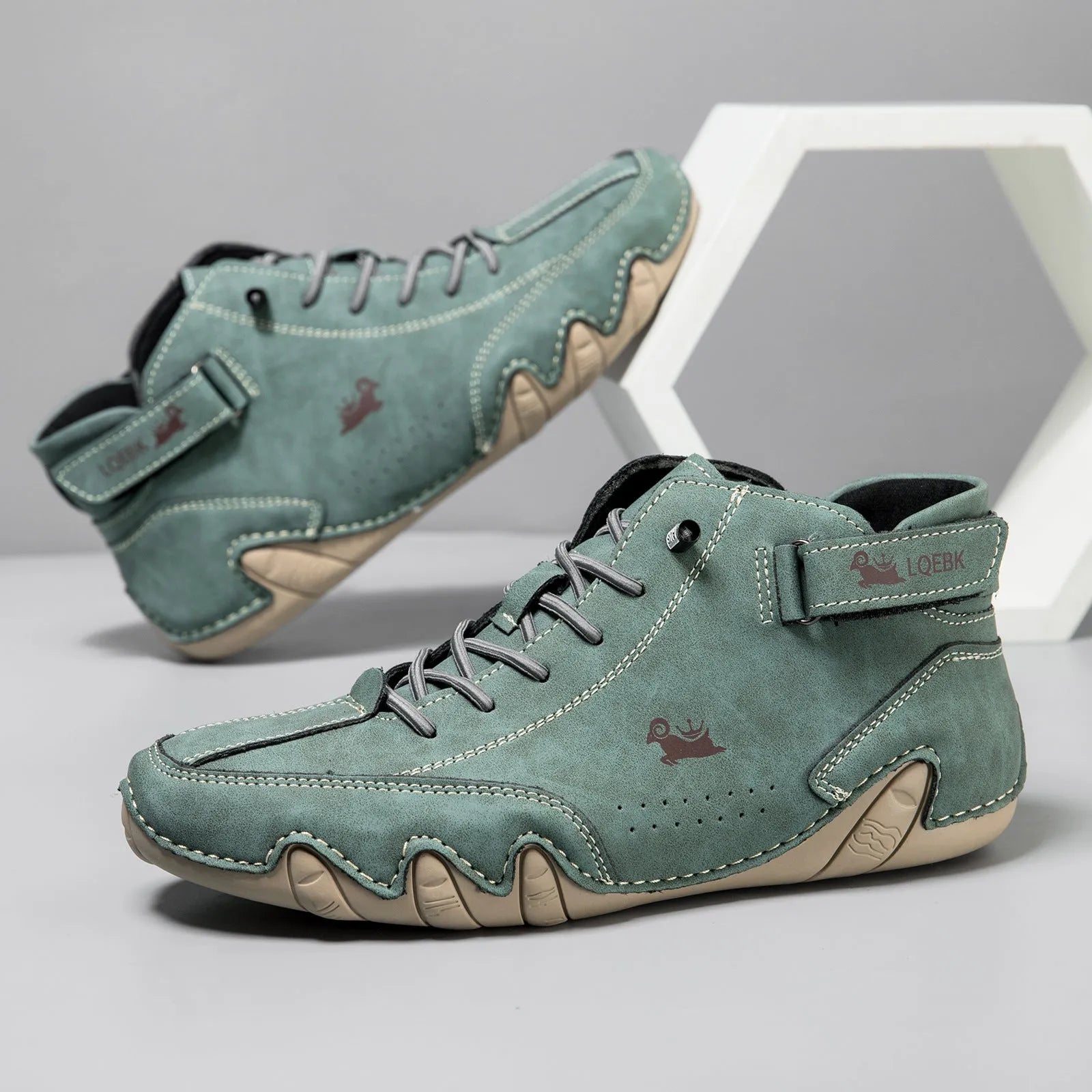 Men's brown high-top Octopus design Martin boots with a round toe and flat rubber sole.