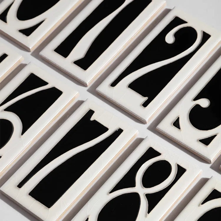 Handmade ceramic retro doorplate with enamel art numbers measuring 76x152mm