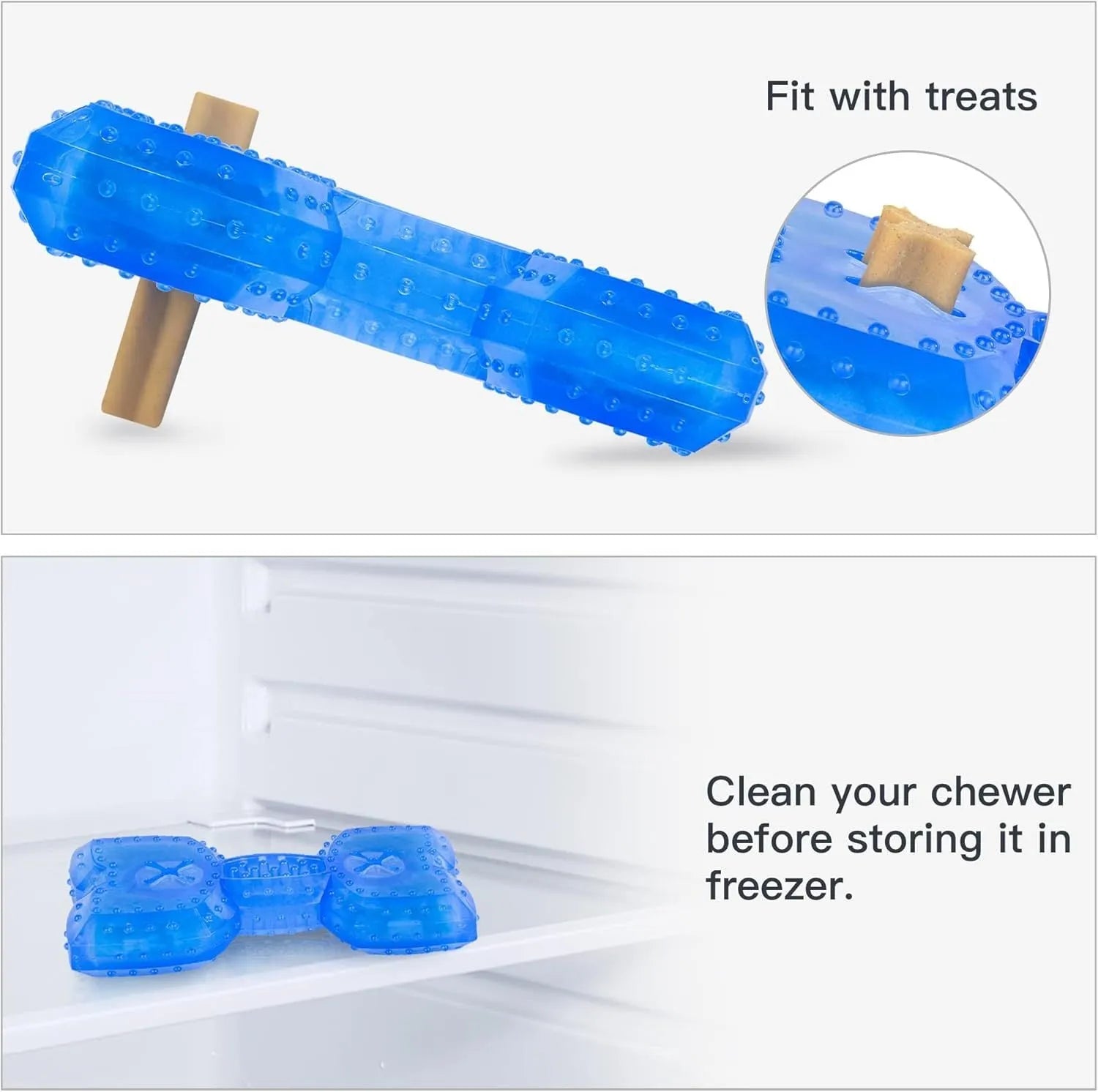 Freezable dog cooling chew toy in bones and circles shapes with thickened design