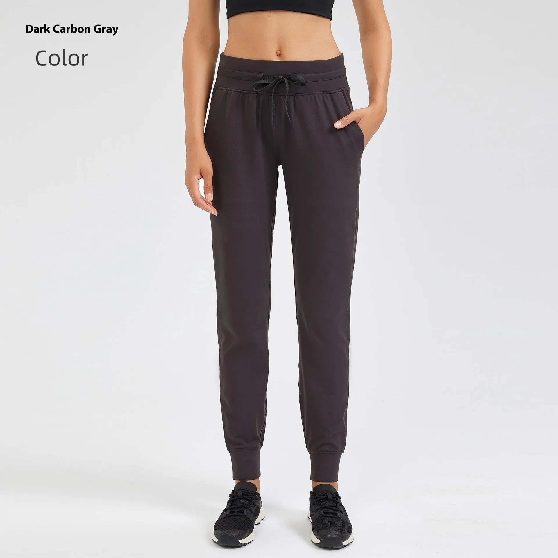 Women's high waist yoga pants with drawstring waistband in quick-drying cotton blend fabric, multiple colour options