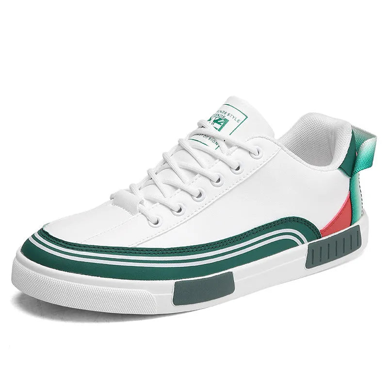 Men's beige, white and green canvas shoes with mesh sections and flat heels in sizes 39-47