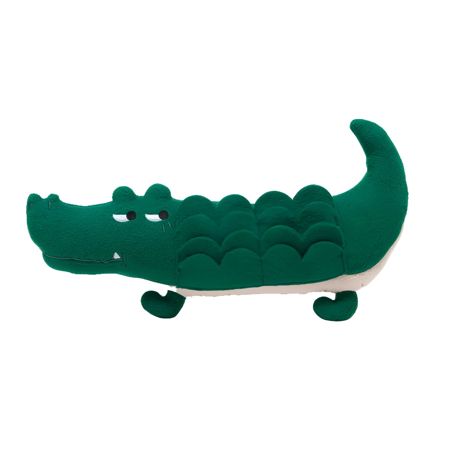 Green plush toy dog interactive pet toy measuring 35cm by 18cm