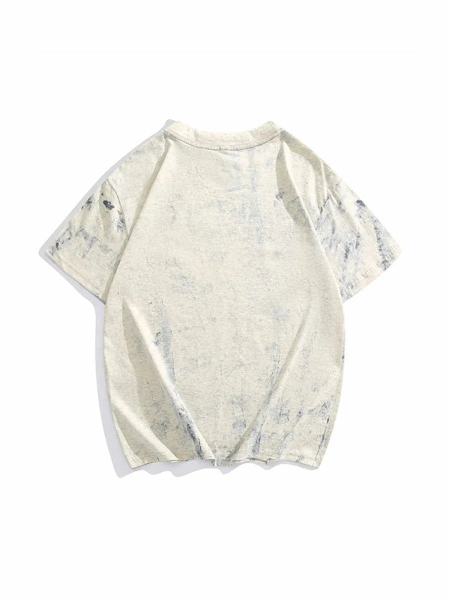 Gray men's tie dye t-shirt with full screen printing design, half sleeves, and round neck collar