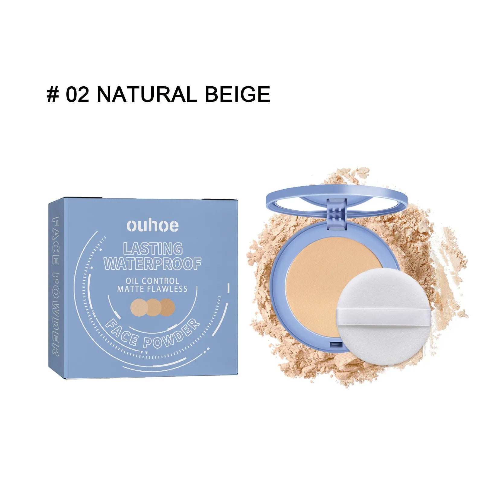 Natural finishing powder compact with 8g net content for makeup setting and shine control