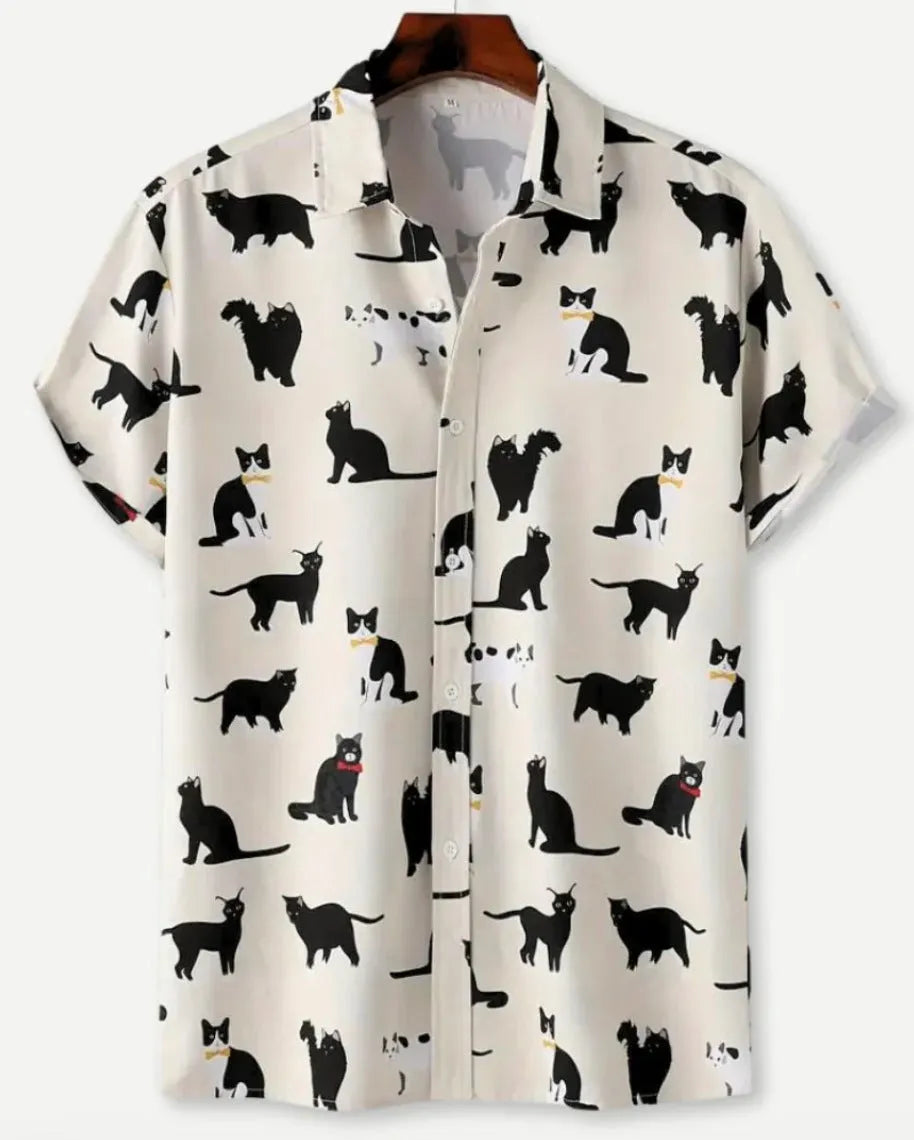 Hawaiian floral print short sleeve lapel cardigan shirt with elastic polyester fabric