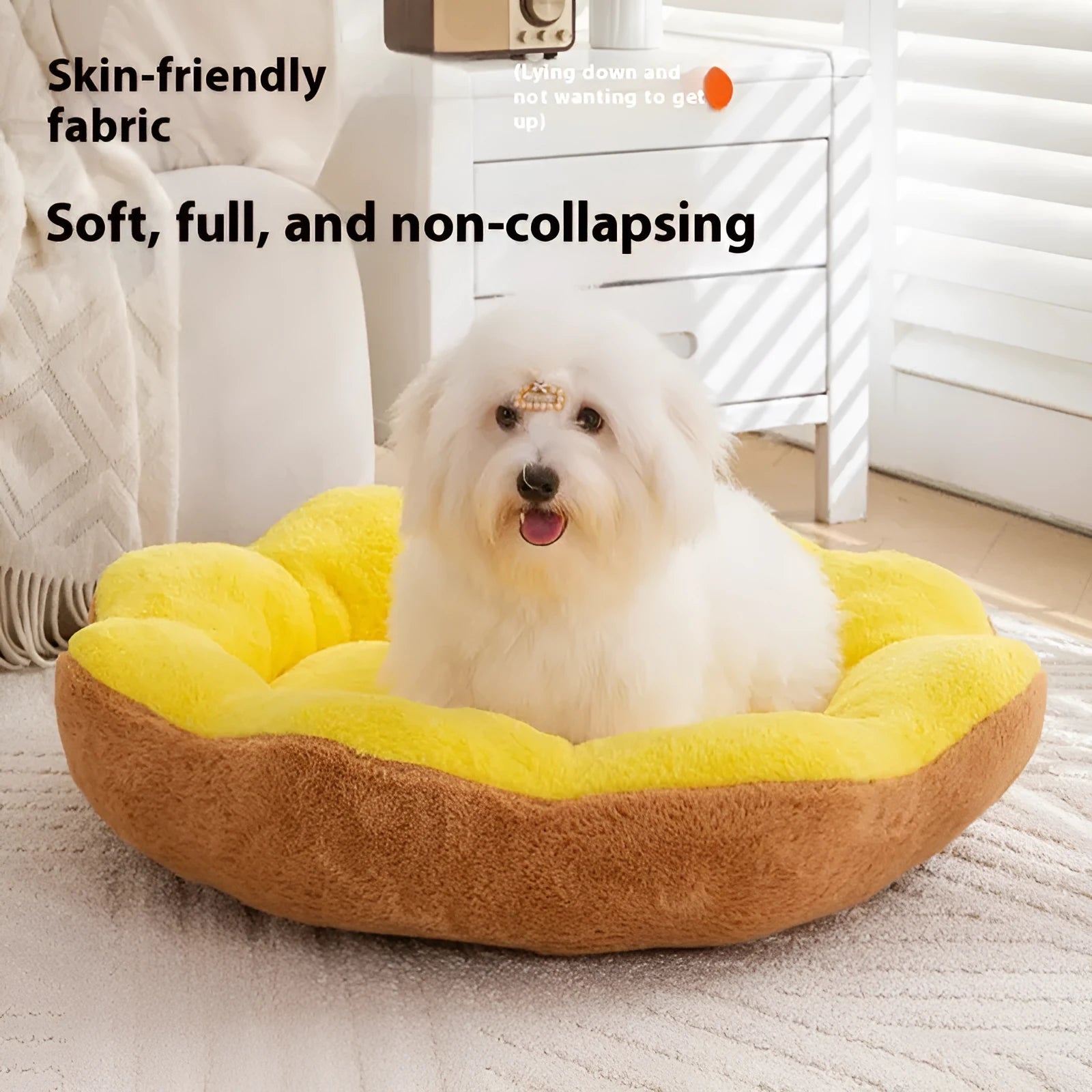 A round plush cat bed with a detachable cover, shown in a brown grey colour.