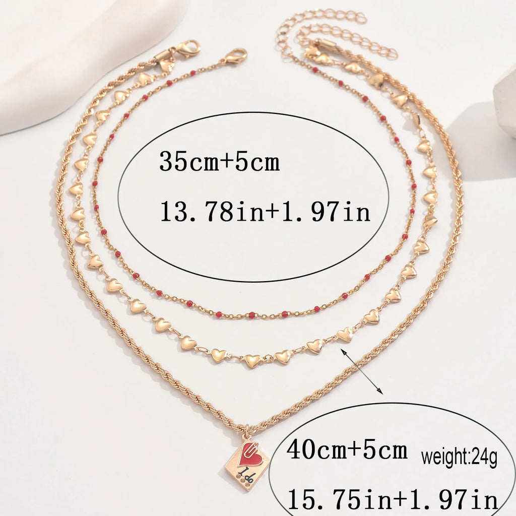 Three-layer geometric love pendant on adjustable zinc alloy clavicle chain necklace
