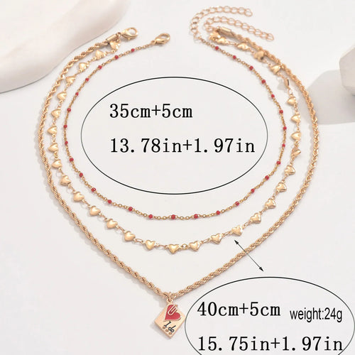Three-layer geometric love pendant on adjustable zinc alloy clavicle chain necklace