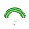 Striped pattern cat pillow toy measuring 23 by 20 cm with built-in catnip and noise features