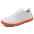 Men's black Flyknit walking shoes with wide round toe and flat rubber sole on a white background.