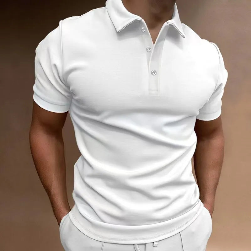Men's loose fit button-front short sleeve T-shirt in cotton blend fabric