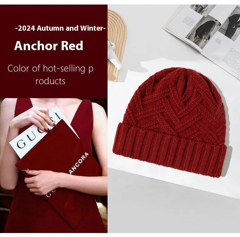 Wool knitted women's hat with dome crown in one of six colours on display