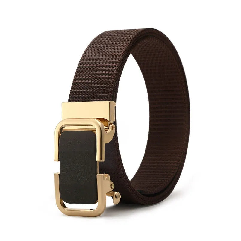 Men's nylon canvas belt with alloy buckle and toothless clasp in khaki colour