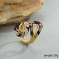 Stainless steel open mouth ring with leopard print in geometric shape on a hand.