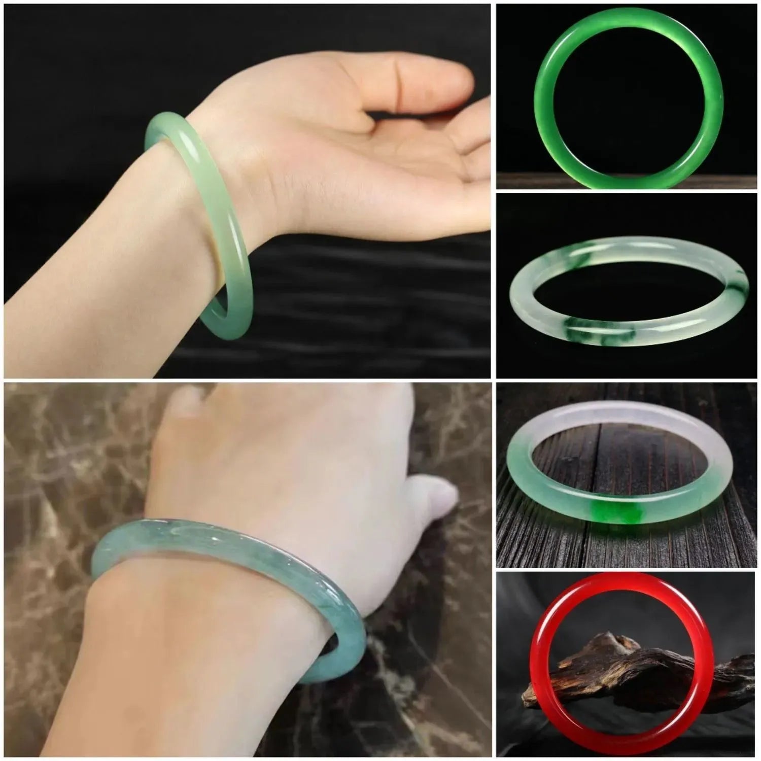Jade bracelet with floating flower design and auspicious cloud patterns in ice-like emerald finish