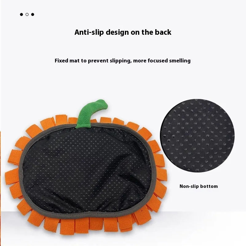 Orange pumpkin-shaped pet smell mat with woollen padding for dog slow feeding training