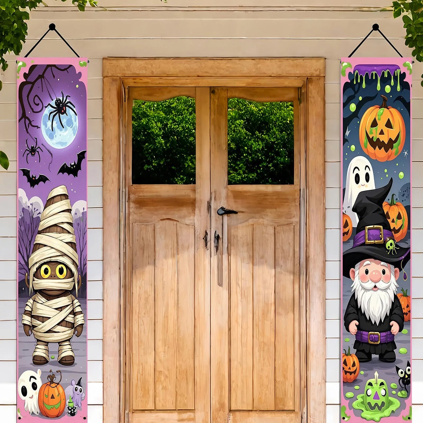 Pair of Halloween couplet banner decorations measuring 30x180cm each